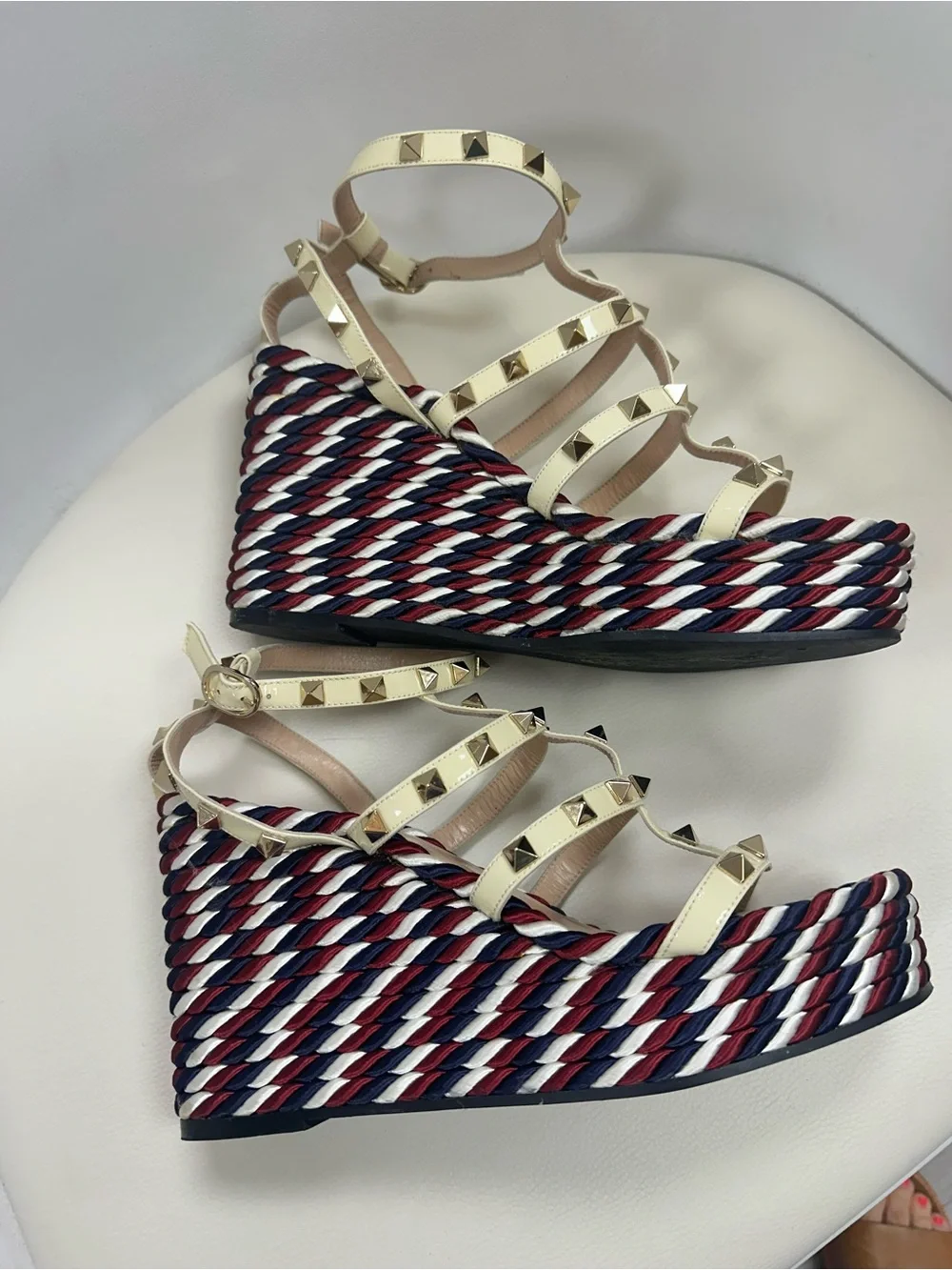 Valentino Garavani Rockstud Braided Rope Platform Wedge Sandals Size 37